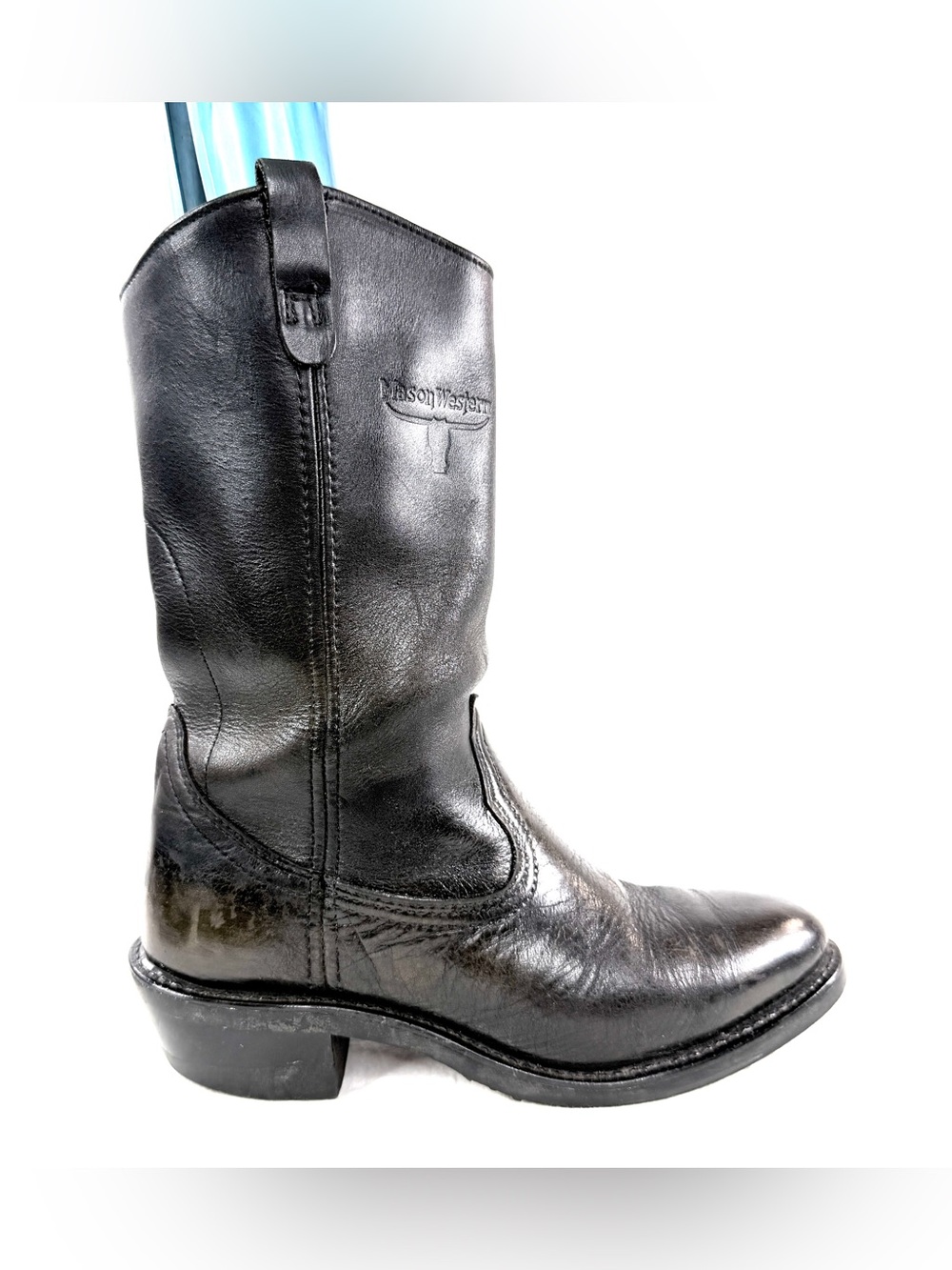 Mason Western Vintage Men Size 8.5 Black Leather Pull On Boot Rodeo Cowboy 981